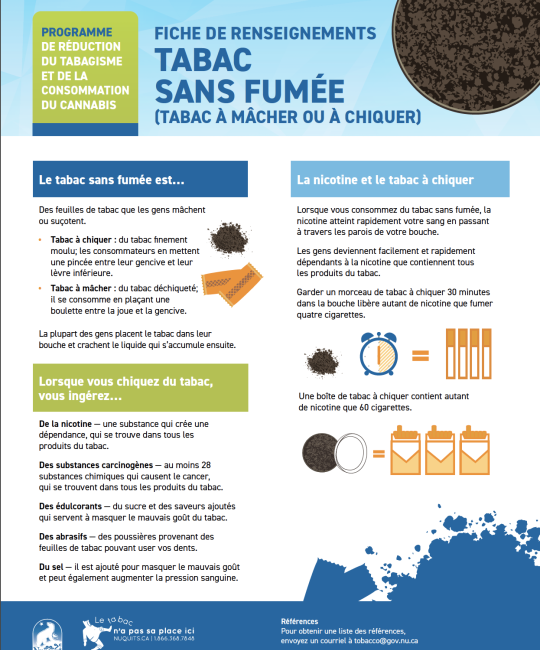 FICHE DE RENSEIGNEMENTS TABAC SANS FUMÉE (TABAC À MÂCHER OU À CHIQUER)